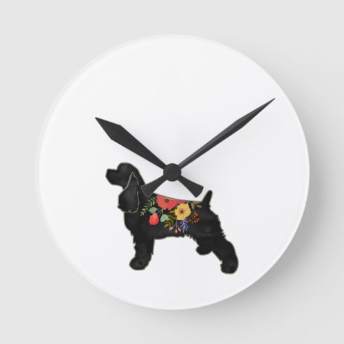 Cocker Spaniel Dog Breed Bohemian Floral Saddle Round Clock