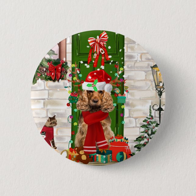 Cocker Spaniel Dog Christmas  Button (Front)