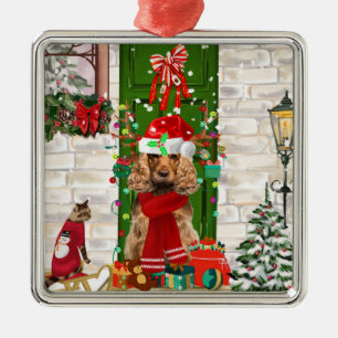 Cocker Spaniel Dog Christmas Ceramic Ball Christm Metal Ornament