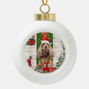 Cocker Spaniel Dog Christmas Ceramic Ball Christmas Ornament