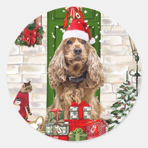 Cocker Spaniel Dog Christmas Classic Round Sticker