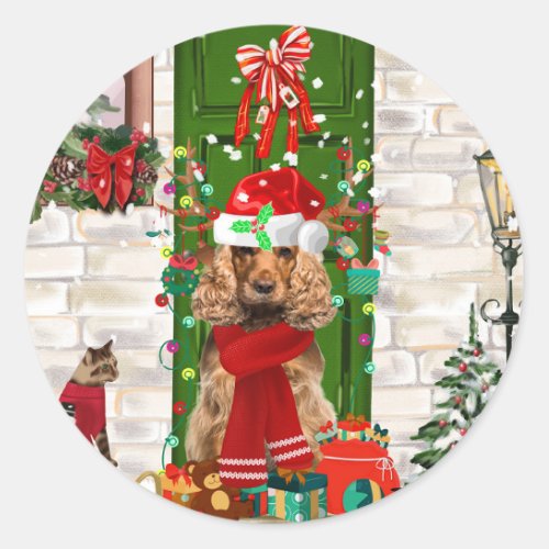 Cocker Spaniel Dog Christmas  Classic Round Sticker