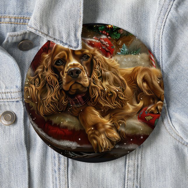 Cocker Spaniel Dog Christmas Festive Button (In Situ)