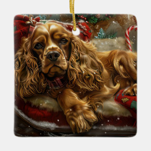 Cocker Spaniel Dog Christmas Festive Ceramic Ornament