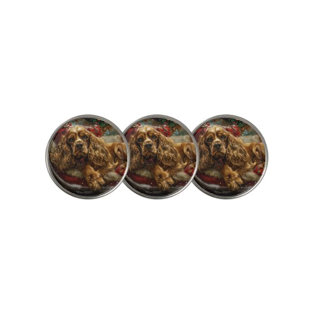 Cocker Spaniel Dog Christmas Festive Golf Ball Marker (3 Up)