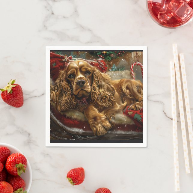 Cocker Spaniel Dog Christmas Festive Napkins (Insitu)
