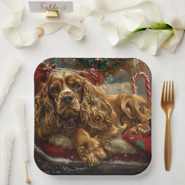 Cocker Spaniel Dog Christmas Festive Paper Plates (Wedding)