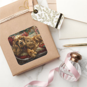 Cocker Spaniel Dog Christmas Festive Square Sticker