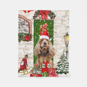Cocker Spaniel Dog Christmas Fleece Blanket