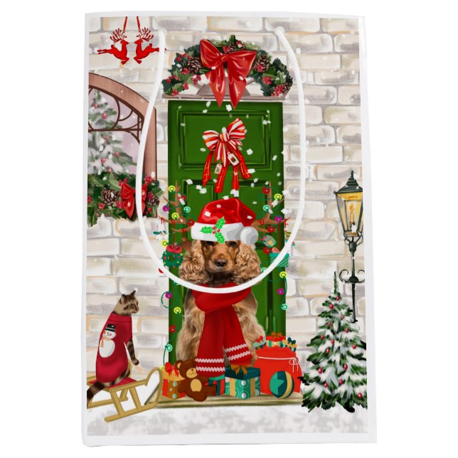 Cocker Spaniel Dog Christmas Gift Bag (Front)