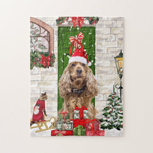 Cocker Spaniel Dog Christmas Jigsaw Puzzle (Vertical)
