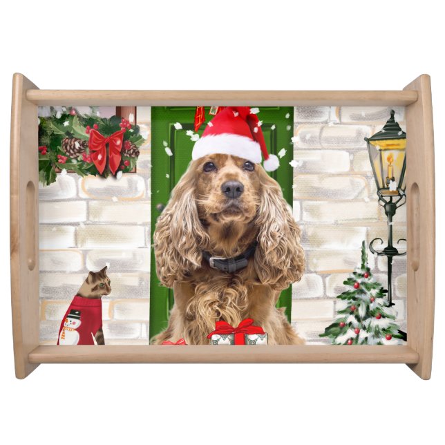 Cocker Spaniel Dog Christmas Serving Tray (Front)