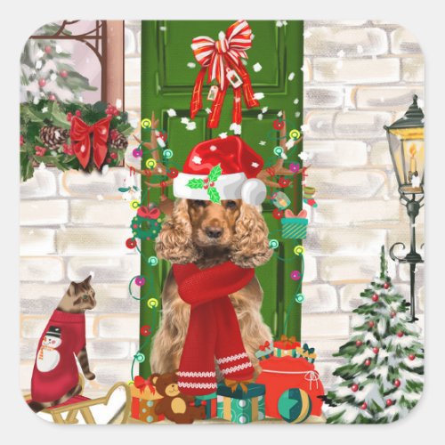 Cocker Spaniel Dog Christmas Square Sticker