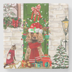 Cocker Spaniel Dog Christmas Stone Coaster