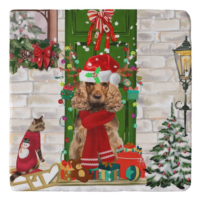 Cocker Spaniel Dog Christmas  Trivet (Front)