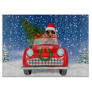 Cocker Spaniel Dog Driving Car In Snow Christmas Cutting Board
