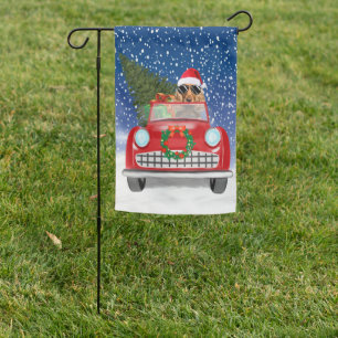 Cocker Spaniel Dog Driving Car In Snow Christmas Garden Flag