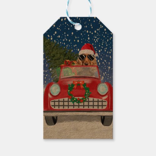 Cocker Spaniel Dog Driving Car In Snow Christmas  Gift Tags