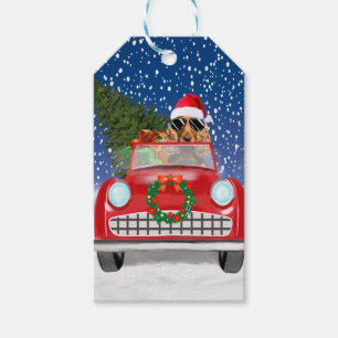 Cocker Spaniel Dog Driving Car In Snow Christmas Gift Tags