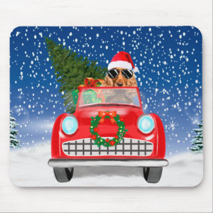 Cocker Spaniel Dog Driving Car In Snow Christmas  Mouse Pad