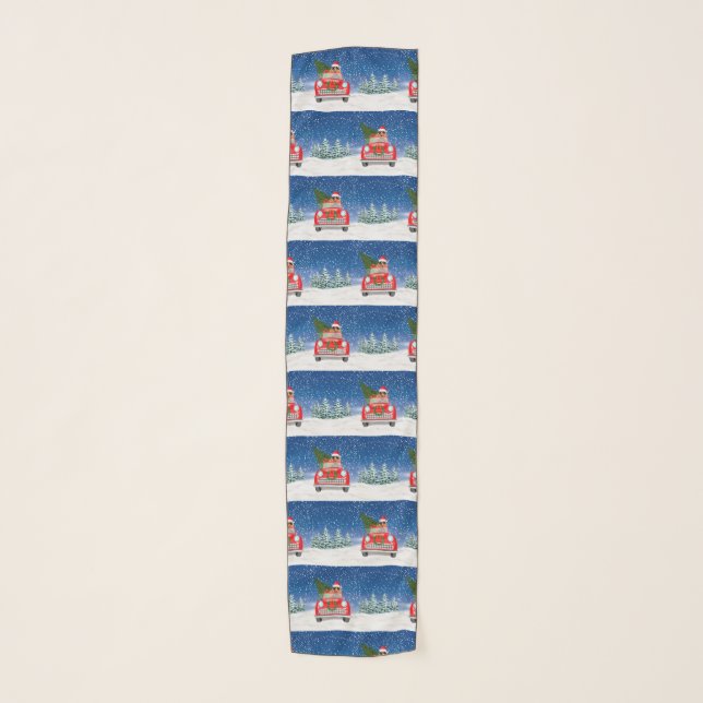 Cocker Spaniel Dog Driving Car In Snow Christmas Scarf (Front)