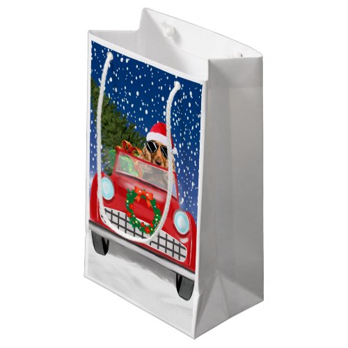 Cocker Spaniel Dog Driving Car In Snow Christmas  Small Gift Bag