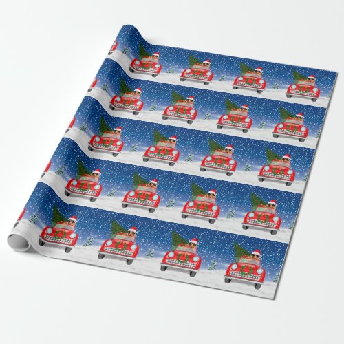 Cocker Spaniel Dog Driving Car In Snow Christmas  Wrapping Paper