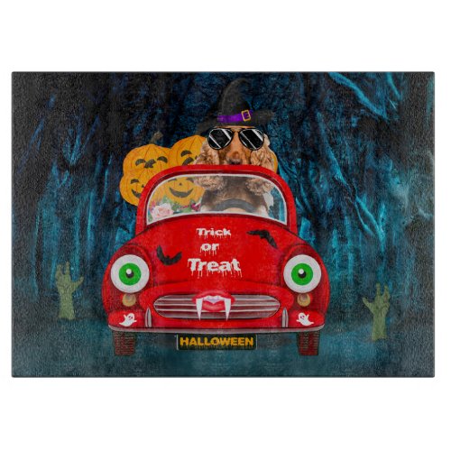 Cocker Spaniel Dog Driving Car Scary Halloween  Cutting Board