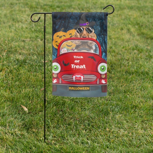 Cocker Spaniel Dog Driving Car Scary Halloween  Garden Flag (In SItu)