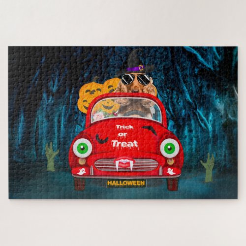 Cocker Spaniel Dog Driving Car Scary Halloween  Jigsaw Puzzle