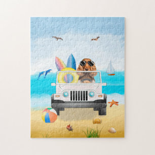 cocker spaniel Dog Driving on Beach Jigsaw Puzzle