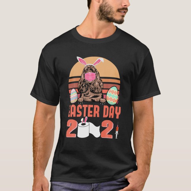 Cocker Spaniel Dog Face Mask Bunny Egg Easter Day T-Shirt (Front)