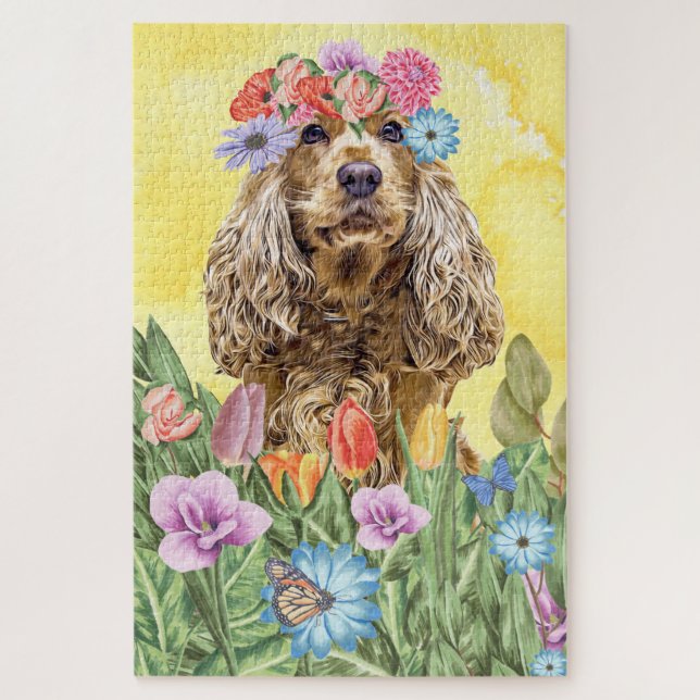 Cocker Spaniel Dog Flowers Jigsaw Puzzle (Vertical)