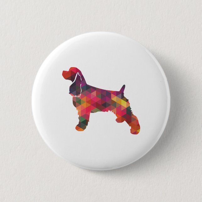 Cocker Spaniel Dog Geometric Pattern Silhouette Button (Front)
