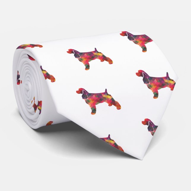 Cocker Spaniel Dog Geometric Pattern Silhouette Neck Tie (Rolled)