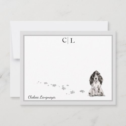 Cocker Spaniel Dog Gray Border Monogram Your Name Note Card