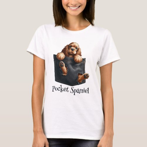 Cocker Spaniel Dog In A Pocket T_Shirt
