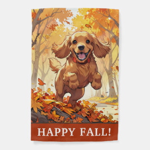 Cocker Spaniel Dog in Autumn Leaves Happy Fall Garden Flag