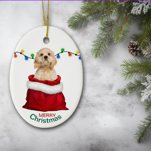 Cocker Spaniel Dog in Gift Bag Christmas Ceramic Ornament