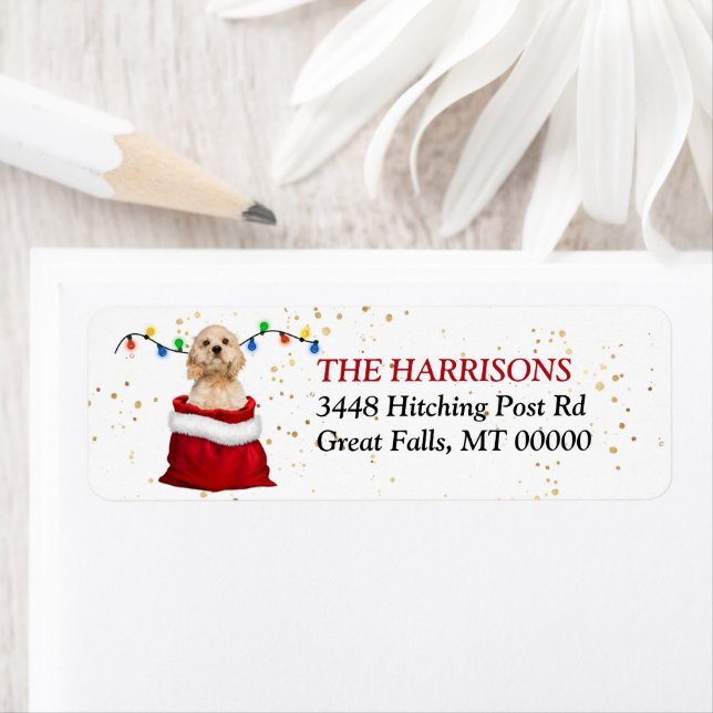 Cocker Spaniel Dog in Gift Bag Return Address Label (Insitu)