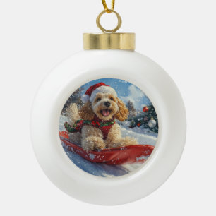 Cocker Spaniel Dog in Sledge Let it Snow Christmas Ceramic Ball Christmas Ornament