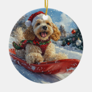 Cocker Spaniel Dog in Sledge Let it Snow Christmas Ceramic Ornament