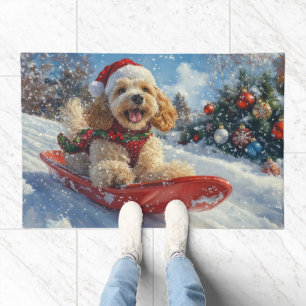 Cocker Spaniel Dog in Sledge Let it Snow Christmas Doormat