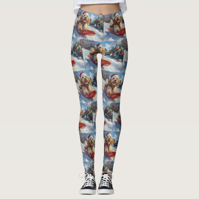 Cocker Spaniel Dog in Sledge Let it Snow Christmas Leggings (Front)