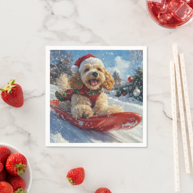 Cocker Spaniel Dog in Sledge Let it Snow Christmas Napkins (Insitu)