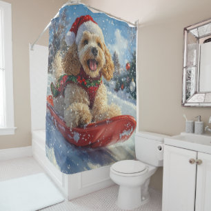 Cocker Spaniel Dog in Sledge Let it Snow Christmas Shower Curtain