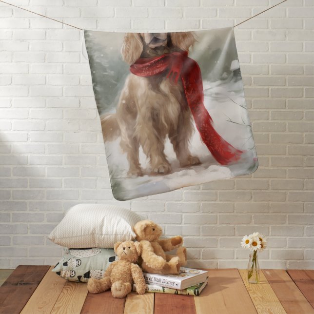 Cocker Spaniel Dog in Snow Christmas Baby Blanket (In Situ)