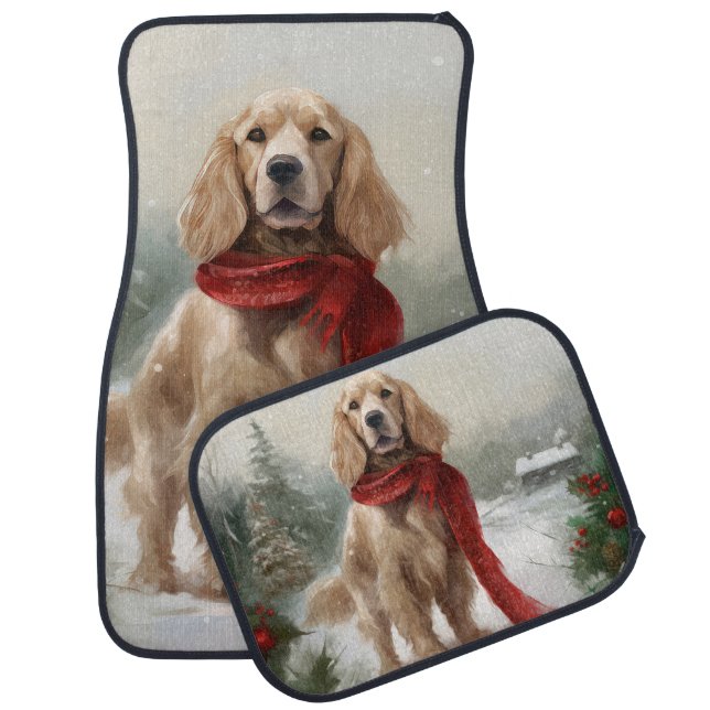 Cocker Spaniel Dog in Snow Christmas Car Floor Mat (Set)