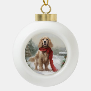 Cocker Spaniel Dog in Snow Christmas Ceramic Ball Christmas Ornament
