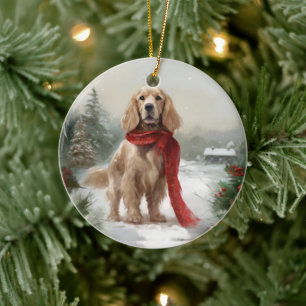 Cocker Spaniel Dog in Snow Christmas Ceramic Ornament
